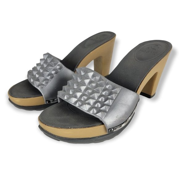 NoSox Shoes - NoSox Peep Toe Block Heel Rubber Spiked Mule Sandals Size 9